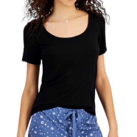 Jenni Ribbed Pajama Short Sleeve Shirt Deep Black Bundle of 2 Medium New - Picture 2 of 5